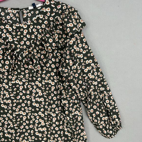 Michelle McDowell Dress Womens Large Green Ditsy Floral Ruffle Boho Cottage Fem - Picture 4 of 13